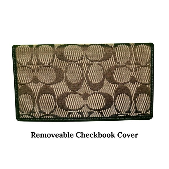 COACH Signature Canvas / Leather Khaki /Brown Trifold Wallet Checkbook F53615 - Picture 5 of 10